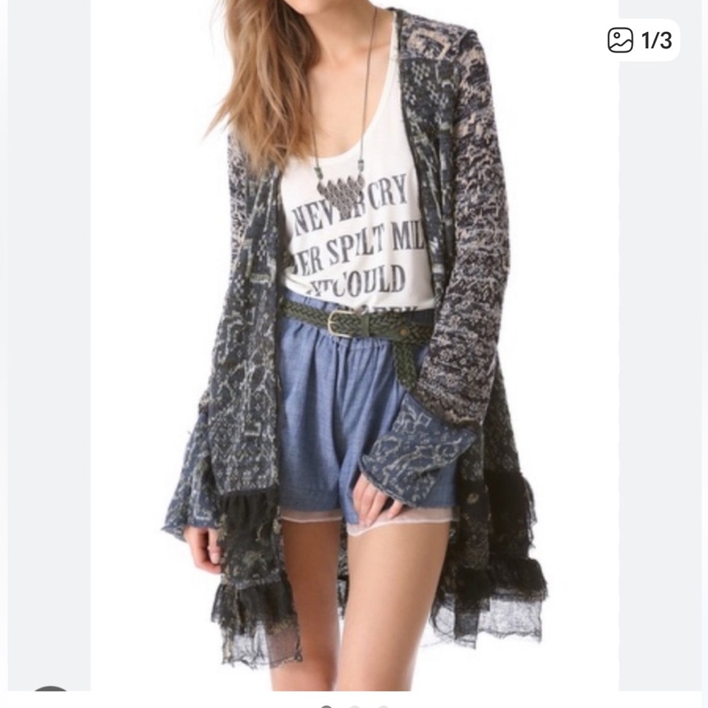 Free People Multi Media Ling Grey Cardigan, size Large, EUC